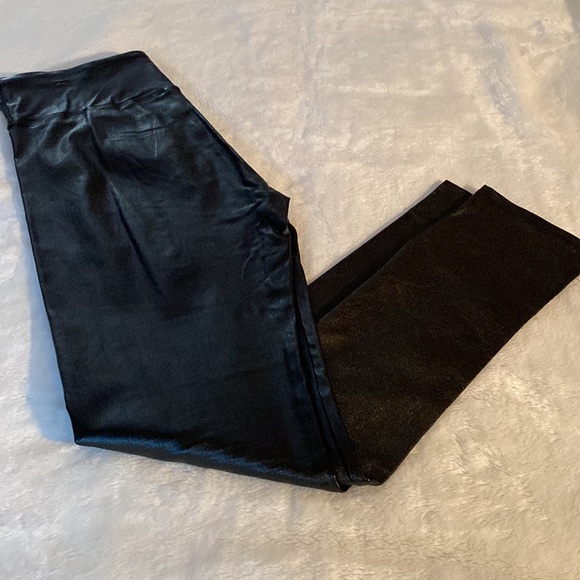 EUC SHINESTAR Faux Leather Shiny Stretchy Black Leggings High Waist Plus Sz 2X - Picture 12 of 14